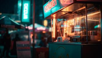 gloeiend neon verlicht modern stad nachtleven gegenereerd door ai foto