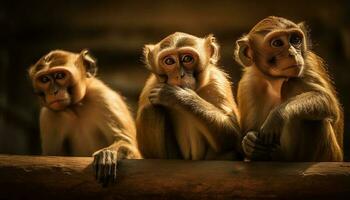 klein aap familie zittend in tropisch Woud gegenereerd door ai foto