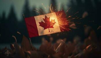 brandend esdoorn- blad is Canadees patriottisme buitenshuis gegenereerd door ai foto