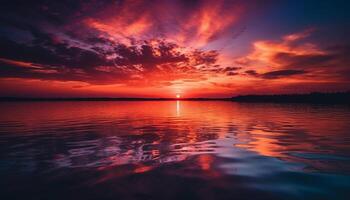 gouden zon over- rustig water reflectie generatief ai foto