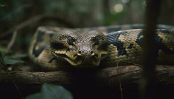 giftig adder portret in spookachtig Woud gegenereerd door ai foto