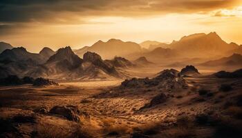 majestueus berg reeks terug lit door zonsondergang gegenereerd door ai foto