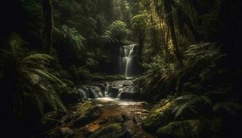 rustig tafereel van tropisch regenwoud vloeiende water gegenereerd door ai foto