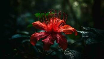 levendig hibiscus bloesem, elegantie in natuur schoonheid gegenereerd door ai foto