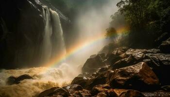 rustig tafereel majestueus waterval vloeiende in herfst gegenereerd door ai foto