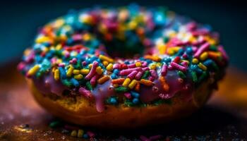 donut met chocola suikerglazuur en hagelslag gegenereerd door ai foto