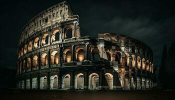 verlichte oude ruïnes majestueus stadium stad Verleden gegenereerd door ai foto