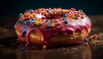 gebakken donut met chocola suikerglazuur en aardbei gegenereerd door ai foto