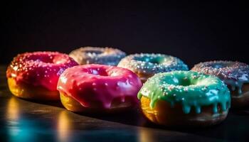 donut stapel, een zoet verleiding gegenereerd door ai foto