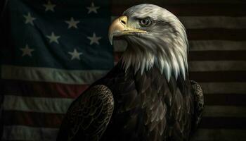majestueus kaal adelaar is Amerikaans patriottisme en vrijheid gegenereerd door ai foto