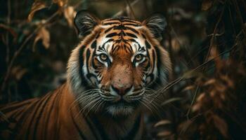 majestueus Bengalen tijger staren in tropisch regenwoud gegenereerd door ai foto