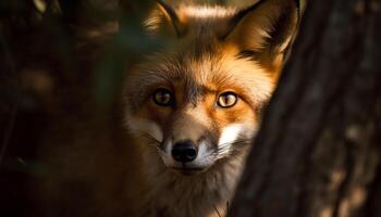 rood vos op zoek schattig in natuurlijk Woud gegenereerd door ai foto