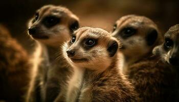 schattig meerkat en lemur staren Bij camera gegenereerd door ai foto