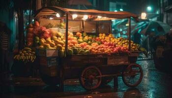 vers fruit en groenten verkocht Bij nacht markt gegenereerd door ai foto