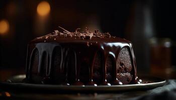 toegeeflijk chocola taart plak, romig suikerglazuur smelten gegenereerd door ai foto