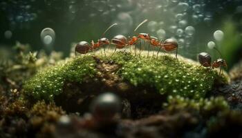 mier kolonie werken samen naar verzamelen voedsel gegenereerd door ai foto
