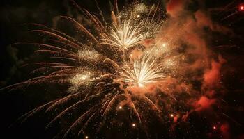 gloeiend vuurwerk verlichten de donker zomer nacht gegenereerd door ai foto