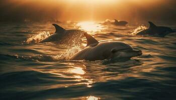 speels fles neus dolfijn spatten in rustig zee gegenereerd door ai foto