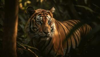 Bengalen tijger staren met agressie in madhya pradesh gegenereerd door ai foto