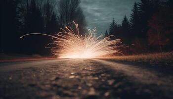 gloeiend vuurwerk ontbranden de nacht lucht blauw gegenereerd door ai foto