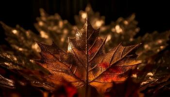 levendig herfst esdoorn- boom gloeit in duisternis gegenereerd door ai foto