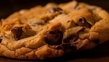 vers gebakken chocola spaander koekjes Aan rustiek tafel gegenereerd door ai foto