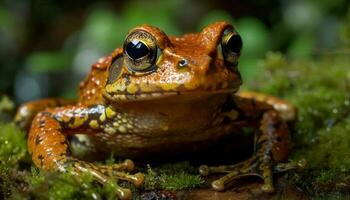 groen pad zittend in nat tropisch Woud gegenereerd door ai foto