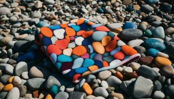 glad stenen stack Aan zand, kleurrijk patroon gegenereerd door ai foto