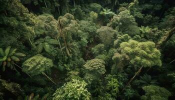 tropisch regenwoud schoonheid groen bladeren, geel bloemen gegenereerd door ai foto