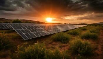 zonsondergang lucht bevoegdheden zonne- paneel generator uitrusting gegenereerd door ai foto