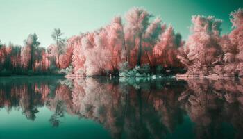 rustig herfst Woud weerspiegelt multi gekleurde natuurlijk schoonheid gegenereerd door ai foto