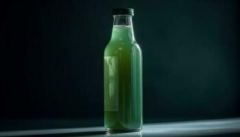 vers groen Frisdrank in glas fles, verfrissend drinken gegenereerd door ai foto