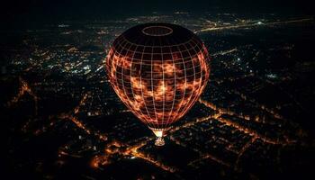 heet lucht ballon gloeit over- stad horizon gegenereerd door ai foto