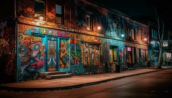 verlichte stad straat vitrines levendig caraïben cultuur Bij nacht gegenereerd door ai foto