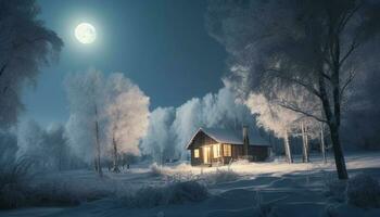maanlicht winter Woud, spookachtig schoonheid in natuur generatief ai foto
