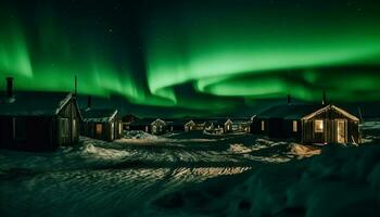 gloeiend ster vormen verlichten arctisch landschap Bij nacht generatief ai foto
