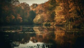 rustig herfst Woud weerspiegelt levendig multi gekleurde schoonheid generatief ai foto