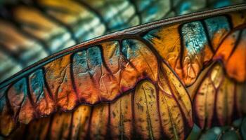levendig kleuren van herfst blad in macro gegenereerd door ai foto