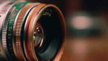 antiek camera lens vangt oud fashioned film beeld gegenereerd door ai foto