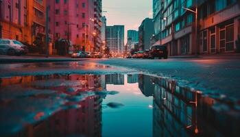 stad leven in beweging verlichte door nacht gegenereerd door ai foto