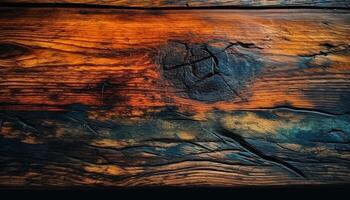 rustiek hout plank tafel met verweerd boom romp gegenereerd door ai foto