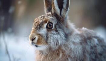 pluizig konijn zittend in gras op zoek schattig gegenereerd door ai foto