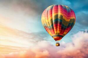 kleurrijk heet lucht ballon drijvend temidden van de wolken. generatief ai foto