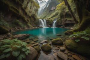 mooi waterval in de diep Woud van Vietnam. lang blootstelling. generatief ai foto