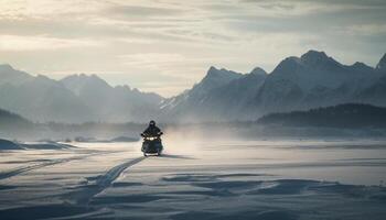 berg fietser overwint extreem terrein in winter gegenereerd door ai foto