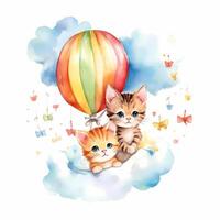 waterverf kittens vliegend door lucht ballon in de lucht ai gegenereerd illustratie foto