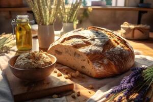 brood met granen in de keuken ai gegenereerd foto