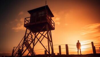 silhouet van een persoon werken Aan bouw plaats gegenereerd door ai foto