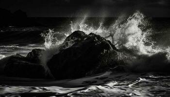 breken golven Botsing tegen ruw kustlijn rotsen gegenereerd door ai foto