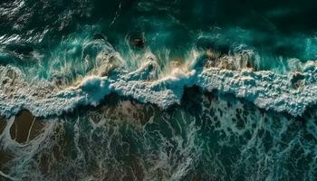 breken golven Botsing tegen rotsachtig klif zonsondergang gegenereerd door ai foto